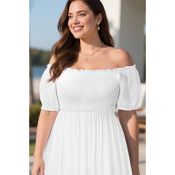 Plus Size Summer Dress Cotton Floral Off Shoulder Maxi Pockets Casual - Picture 6 of 6